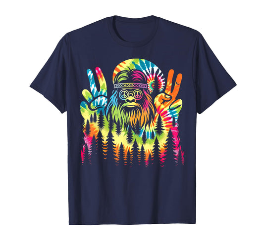 Hippie Bigfoot Peace Sign Tie Dye Forest Vibes T-Shirt
