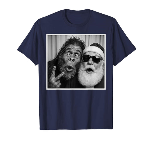 Funny Bigfoot photobooth with Santa Christmas Xmas T-Shirt