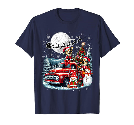 Group Xmas Gnome Snowman Santa Chihuahuas On Pickup Truck T-Shirt