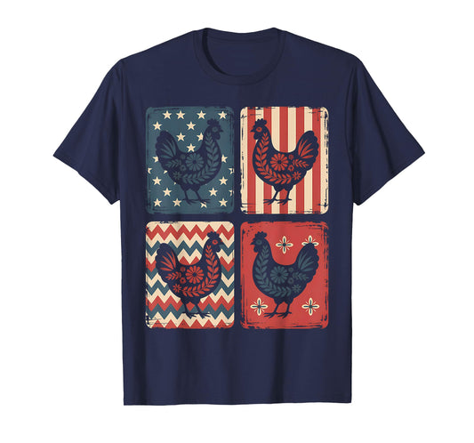 Patriotic Floral Chicken USA Flag 4th of July Chicken Lover T-Shirt