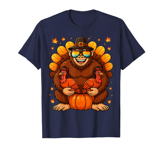 Funny Bigfoot Turkey Retro Vintage Thanksgiving Boys Kids Me T-Shirt
