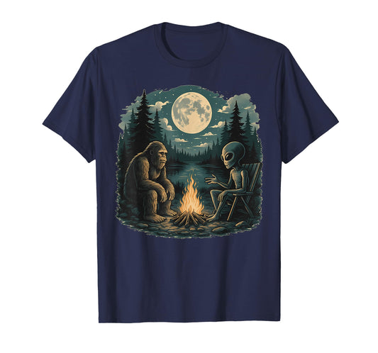 Funny Bigfoot Sasquatch Alien Campfire Forest Camping Talk T-Shirt
