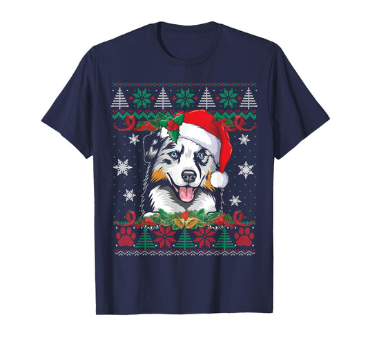 Australian Shepherd Christmas Ugly Sweater Funny Dog Lover T-Shirt