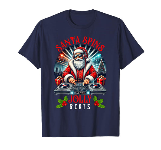 DJ Santa Spins Jolly Beats Christmas Party Music Lovers Pjs T-Shirt