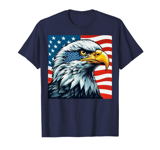 Freedom's Wings: Majestic Bald Eagle & American Flag Emblem T-Shirt