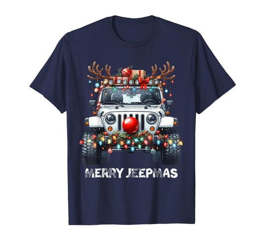 Merry Jeepmas Ugly Light Reindeer Christmas T-Shirt