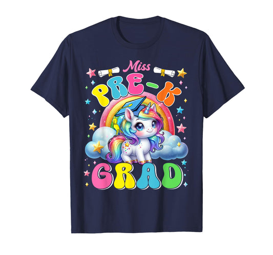 Kids Miss Pre-K Grad Graduation Cute Unicorn Rainbow Girls T-Shirt