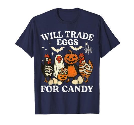 Funny Halloween Chicken Trade Eggs for Candy Trick or Treat T-Shirt