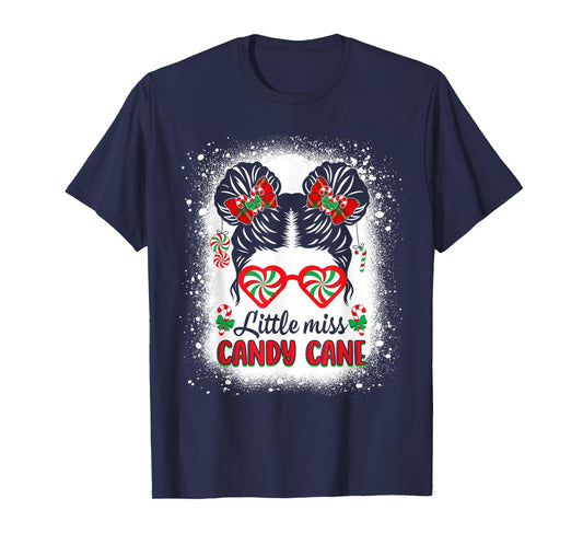 Littles Miss Candy Cane Bow Messy Bun Santa Christmas Party T-Shirt