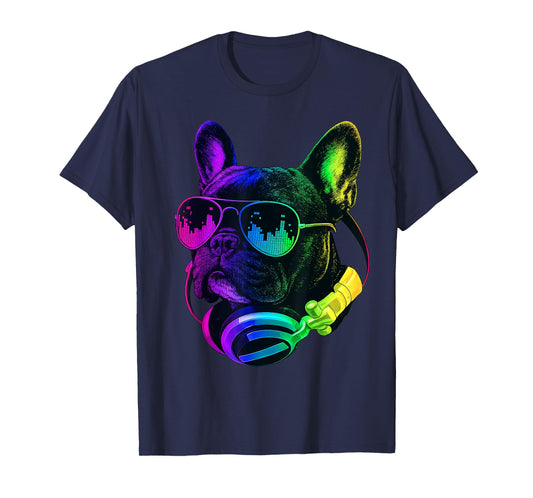 French Bulldog DJ Headphones Retro Music Dog Lover T-Shirt
