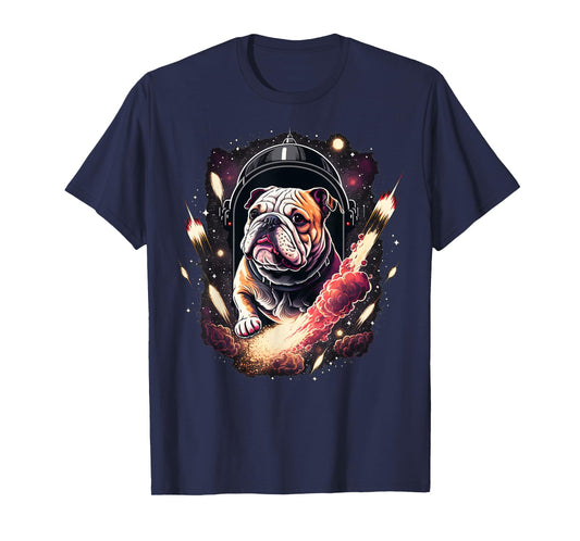 Outer Space Bulldog on Galaxy Astronaut Bulldog T-Shirt