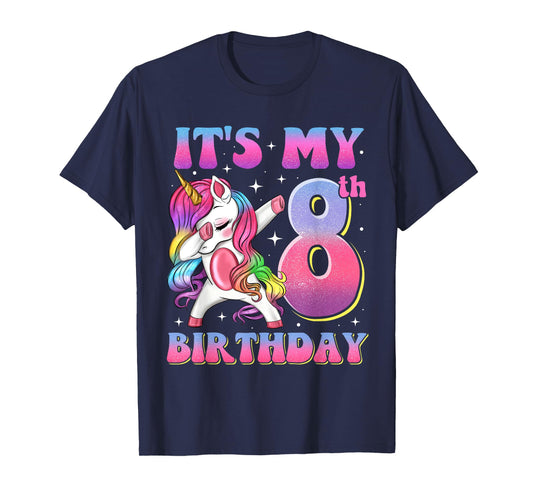 It's My 8th Birthday Dabbing Unicorn 8 Year Old Girls Kids T-Shirt