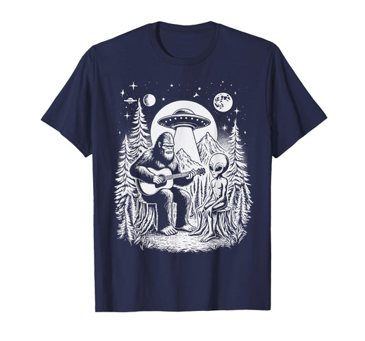 Bigfoot UFO Alien Around Campfire Nature Hiking Sasquatch T-Shirt
