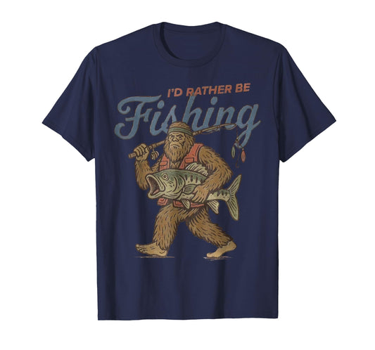 I'd Rather Be Fishing Bigfoot Sasquatch Fishing Men Boys T-Shirt