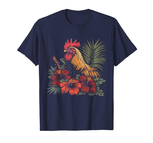 Chicken Hawaiian Flowers Rooster Kauai Hawaii Vintage T-Shirt