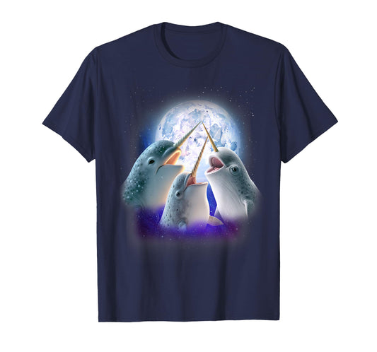 3 Narwhal Howling At The Moon Fun Narwhal Unicorn of the Sea T-Shirt