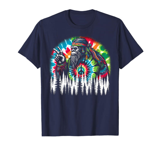 Hippie Bigfoot Peace Sign Tie Dye Forest Vibes T-Shirt