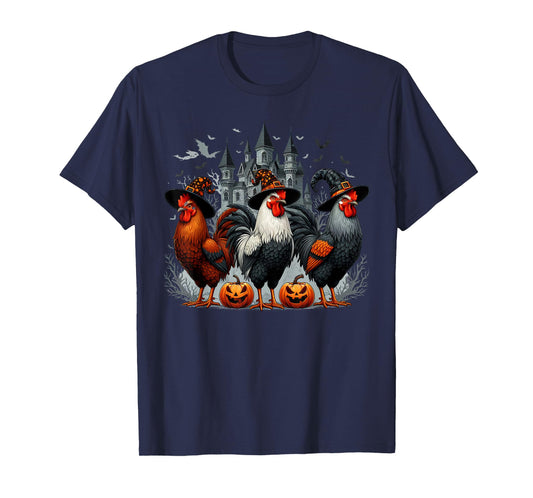 Retro House Chicken Witch Halloween Spooky Autumn Fall T-Shirt
