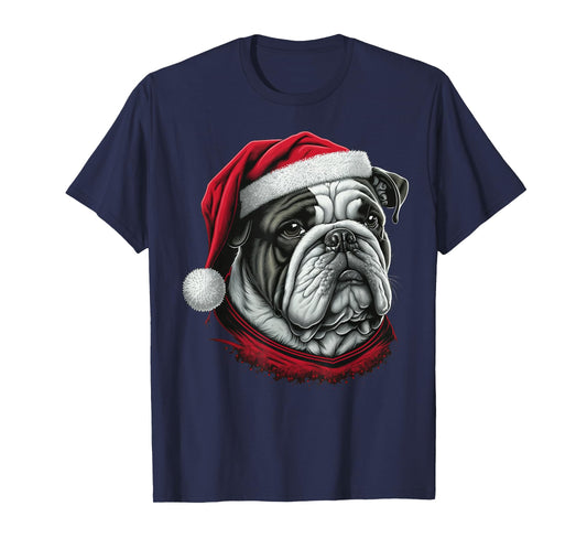 Xmas Bulldog Santa on Christmas Bulldog Men Women Kids T-Shirt
