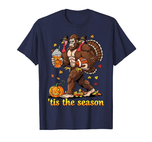 Thanksgiving Bigfoot Turkey Pumpkin Spice Football T-Shirt