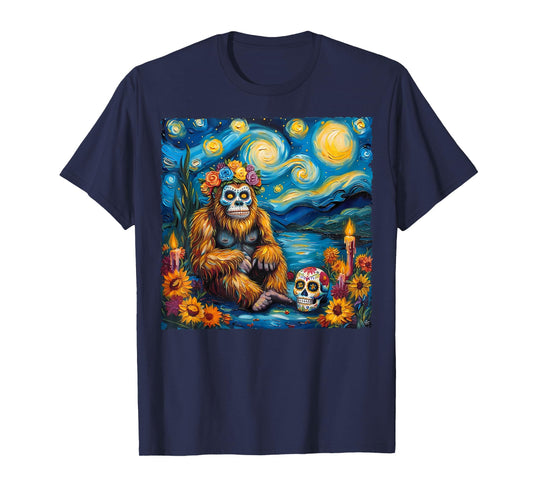 Bigfoot Van Gogh Style The Starry Night Day Of Dead Funny T-Shirt