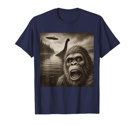 Bigfoot Selfie With Loch Ness Monster And UFO Aliens Graphic T-Shirt