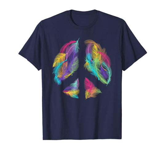 Peace Sign Colorful Feathers Hippie Peace Symbol Retro T-Shirt