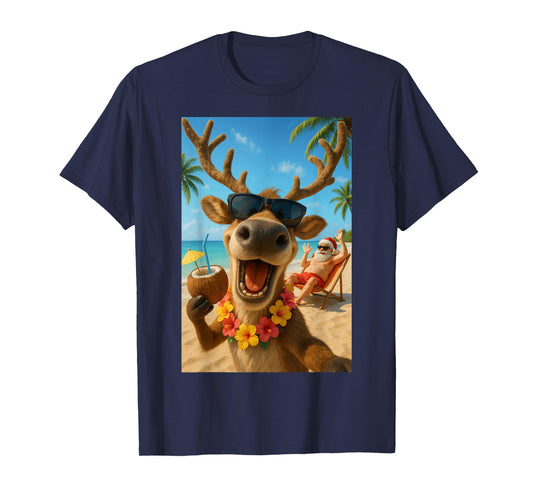 Christmas in July – Reindeer Selfie Santa Boys Kids Funny T-Shirt