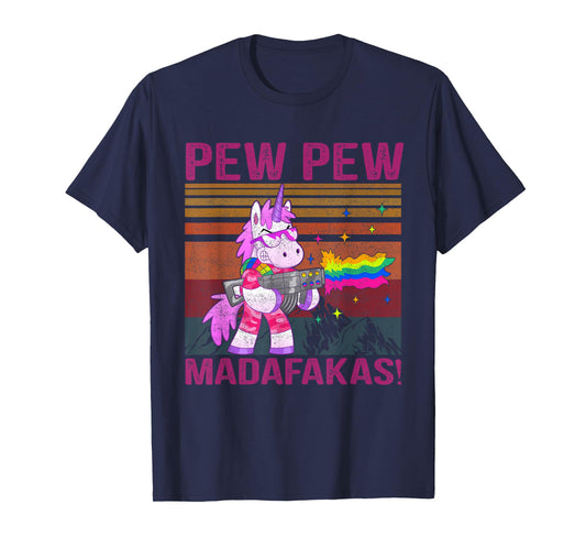 Unicorn Pew Pew Madafaka's Vintage Crazy Cat Funny Graphic T-Shirt for Men Women