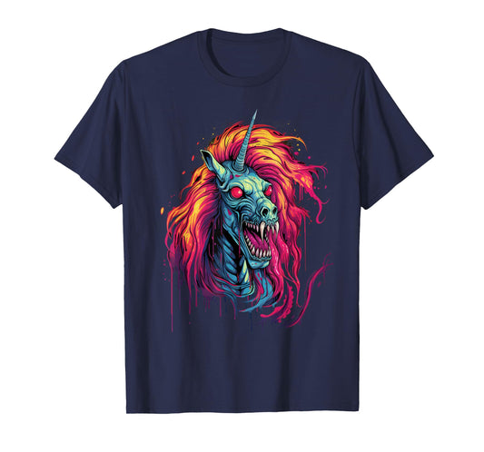 Halloween Zombie Unicorn Skull Colorful Halloween Graphic T-Shirt
