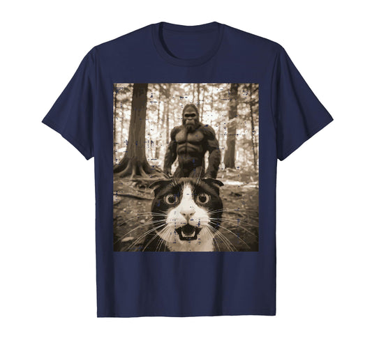 Tuxedo Cat Bigfoot Selfie Funny Meme Sasquatch Men Women Kid T-Shirt