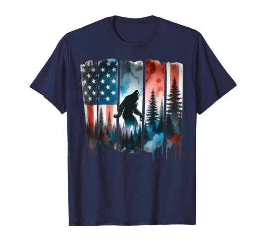 Bigfoot American Flag Sasquatch Patriotic 4th Of July T-Shirt