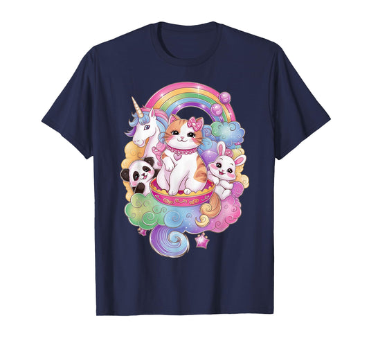 Cute Kawaii Cat Unicorn Panda Bunny Rainbow Anime Teen Kids T-Shirt