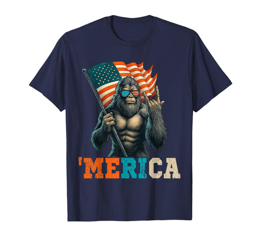 Funny Bigfoot American Flag Patriotic Sasquatch 4th of July T-Shirt