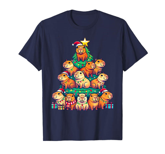 Capybara Christmas Tree Apparel Unisex-Adult Capybara Xmas T-Shirt