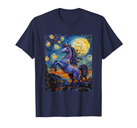 Cute Unicorn - Van Gogh Style - Starry Night T-Shirt