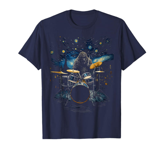 Percussionist Drummer Van Gogh Bigfoot Playing Drums T-Shirt