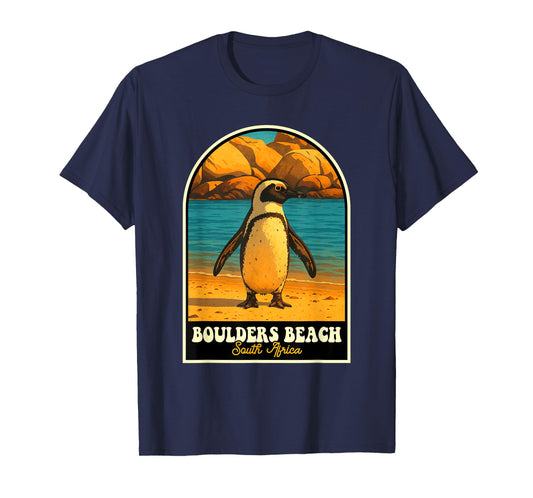 Boulders Beach South Africa Vintage Penguin Travel Art T-Shirt