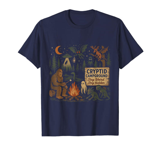 Cryptid Campground Bigfoot Mothman Aliens Loch Ness Monster T-Shirt