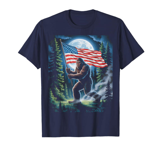 Big Foot Bigfoot Sasquatch American Flag Patriotic 4th July T-Shirt