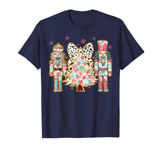 Colorful Coquette Bow Floral Nutcracker Christmas Tree Girly T-Shirt