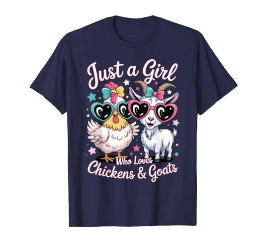 Cute Just A Girl Who Loves Chickens and Goats Farming Farmer T-Shirt