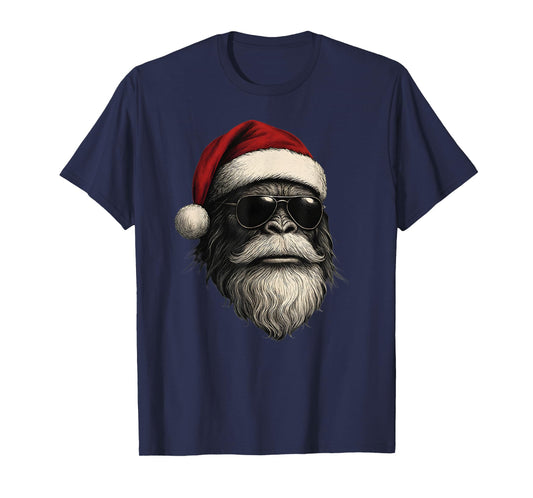 Bigfoot Face Sunglasses Santa Christmas Funny Xmas Sasquatch T-Shirt