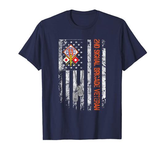 2nd Signal Brigade Veteran Military USA Flag Vintage Mens T-Shirt