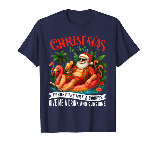 Christmas In July Palm Tree Beach Summer Hawaii Santa Mens T-Shirt