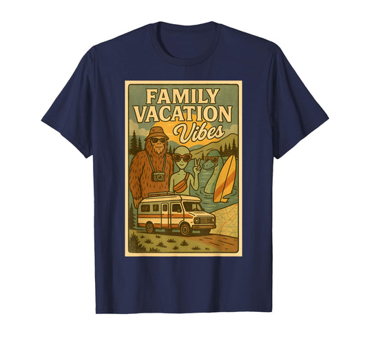 Funny Summer Bigfoot Family Vacation Alien Nessie Cryptid T-Shirt