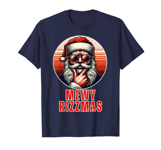 Mewy Rizzmas Funny Santa Mewing Joke Rizz Mens Christmas T-Shirt