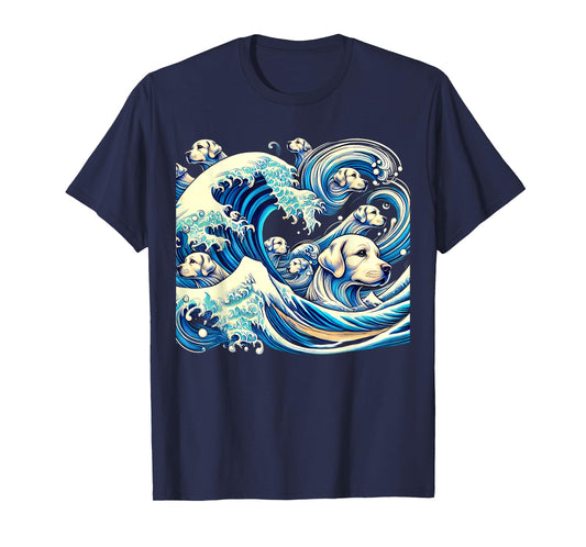 White Labrador Retriever Blue Dogs Wave Lab Puppy Japan Art T-Shirt