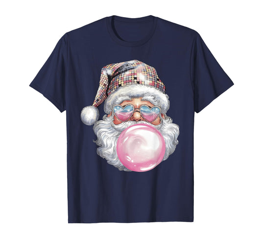Cute Retro Santa Christmas Blowing Bubble Gum Vintage Girly T-Shirt