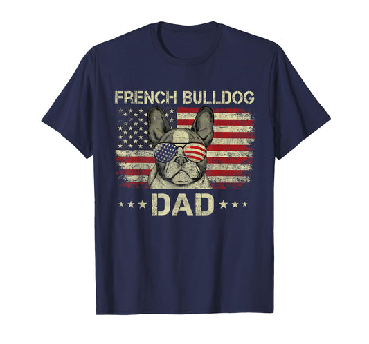 French Bulldog Dad Dog Lovers American Flag 4th Of July T-Shirt for Women Men